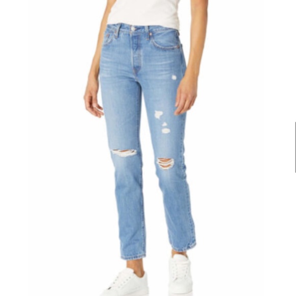Levi's 501 Athens Crown With Destruction Ripped Straight Leg Jeans - Picture 3 of 10